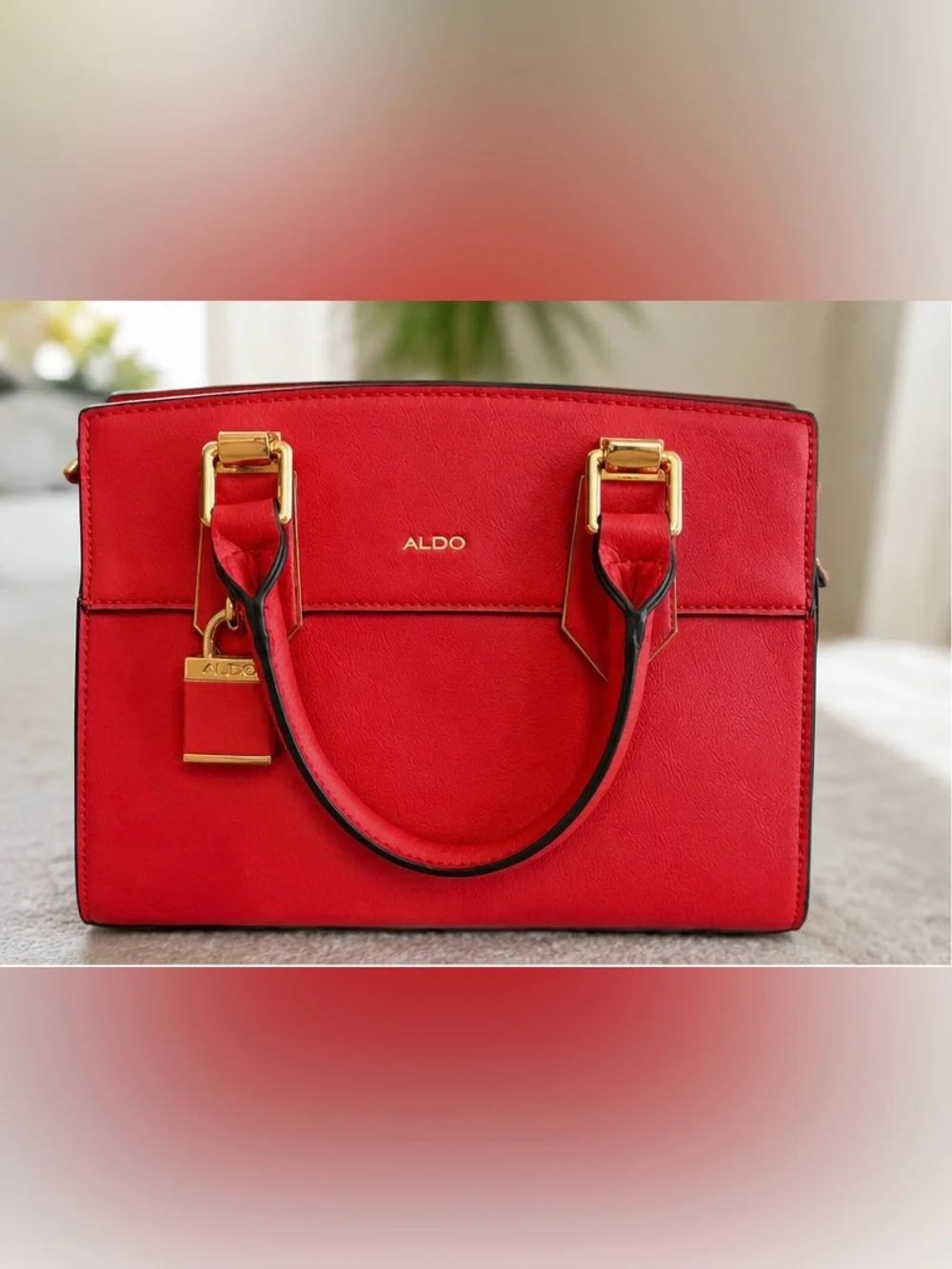 ALDO Red Satchel Bag w/ Shoulder Strap Gold Hardware